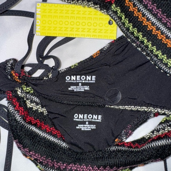 NWT OneOne Swimwear Bikini Set Black Kalamos Knit Crochet Kahina Halsey Small - Picture 4 of 9